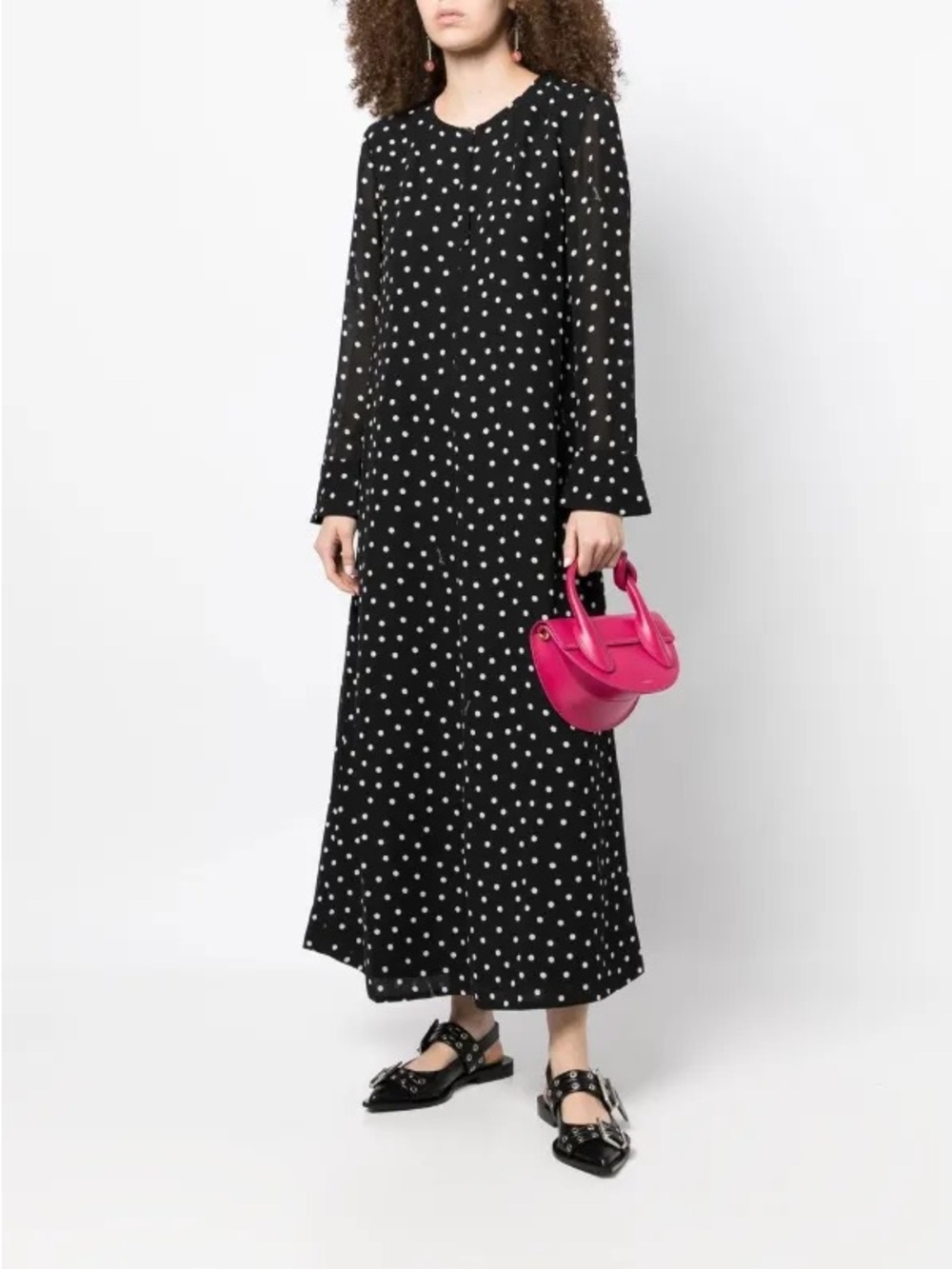 Gianni Black Polka Dot Midi Dress - Long Sleeve Size EU36 US S